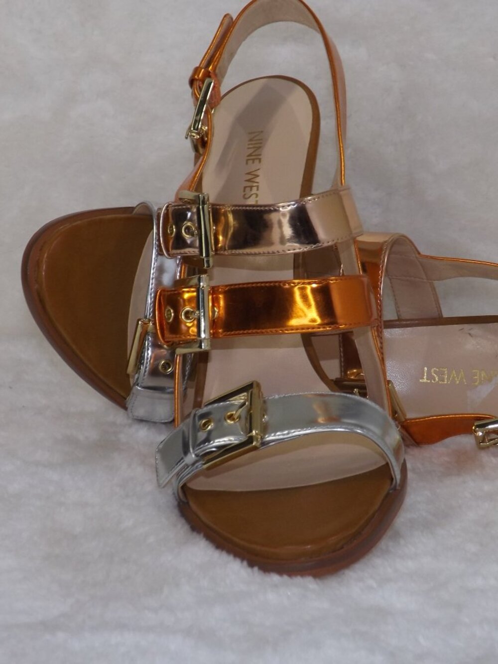 Nine West Mirror Strappy high heel Orange, Silver & Gold Sandals